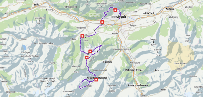 Innsbruck Stubai - Mundial Trail 2023: Mapa Long Trail
