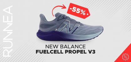 New Balance FuelCell Propel v3 por 54€ antes de 110€ (-65% de desconto), aplicando o código de desconto NB25OFF 