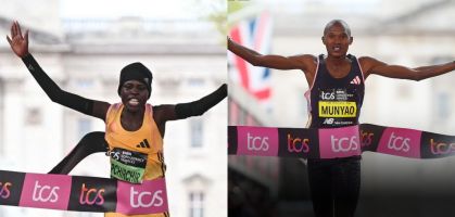 Die Kenianer Alexander Munyao, Peres Jepchirchir und Adidas, die Gewinner des London-Marathons 2024