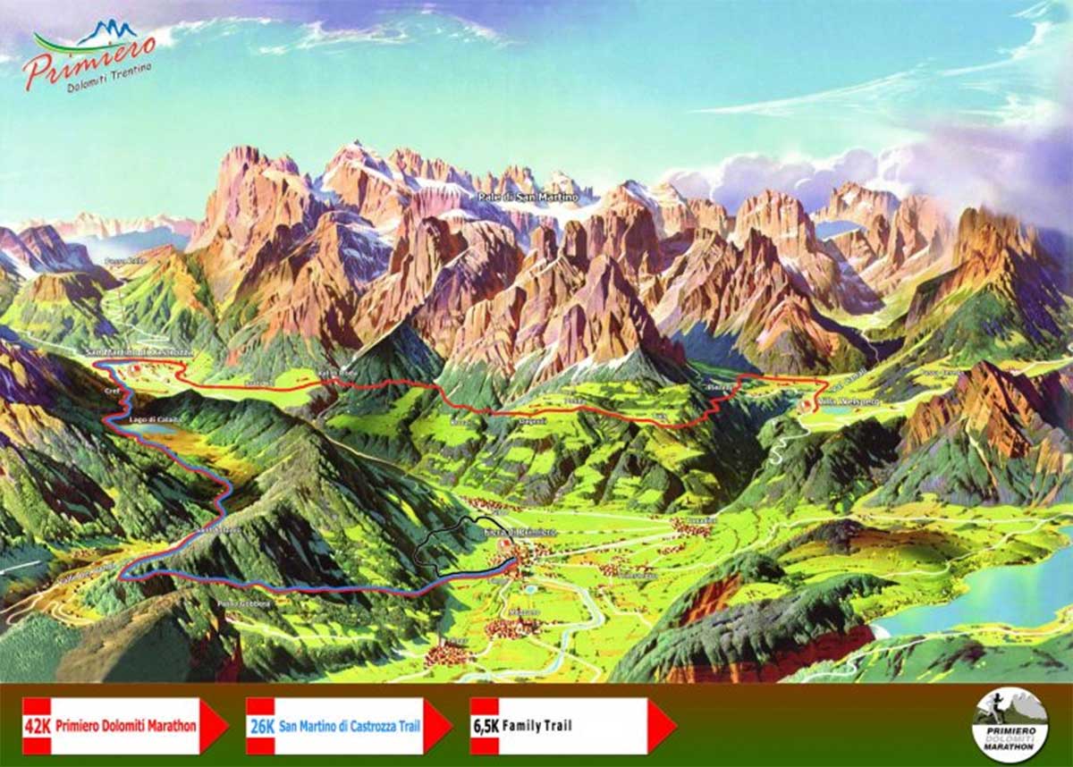 Karte des Primiero Dolomiti Marathon