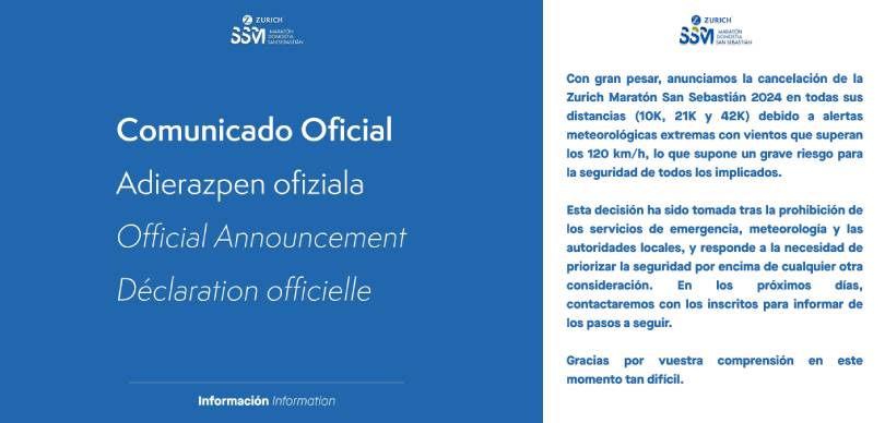 Maratón San Sebastián 2024: Suspensión