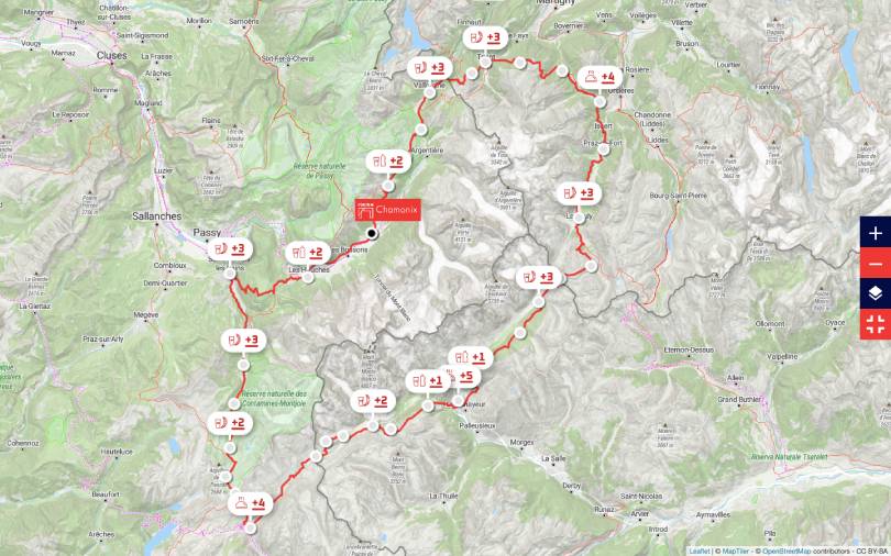 UTMB 2025 Ultra Trail Mont-Blanc: Mapa