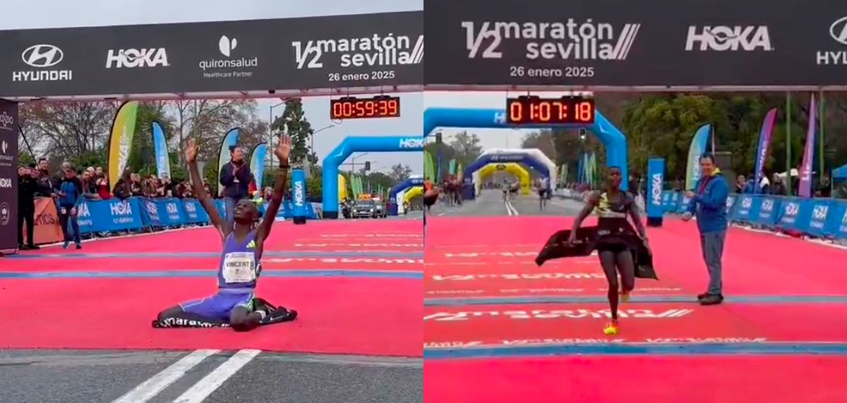 Rebecca Chelangat, con récord de la prueba incluido, y Vinicent Nyamongo se alzan con el Medio Maratón Sevilla 2025