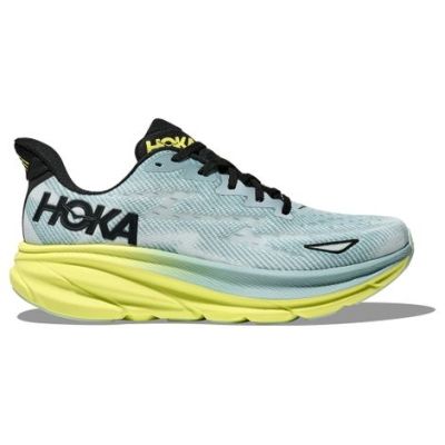 HOKA Clifton 9 Light Blue Lime Green Black