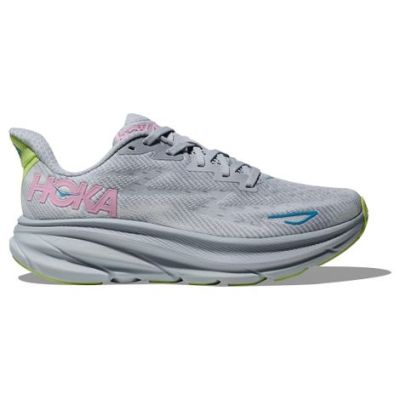 HOKA Clifton 9 Light Grey Pink Lime Green Blue