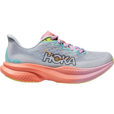 HOKA Mach 6 Light Grey Coral Pink Lime Green Black