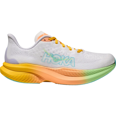 HOKA Mach 6 White Light Orange Lime Green Yellow Light Purple