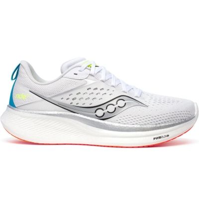 Saucony Ride 17 White Light Grey Teal Lime Green Red
