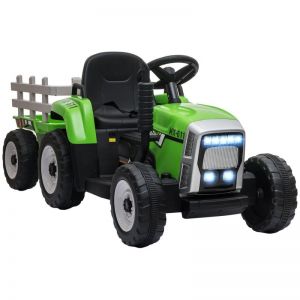 Homcom Tractor Eléctrico Con Remolque Para Niños 3-6 Años 136,5x50x52,5 Cm Verde