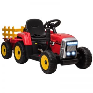 Homcom Tractor Eléctrico Con Remolque Para Niños 3-6 Años 136,5x50x52,5 Cm Rojo