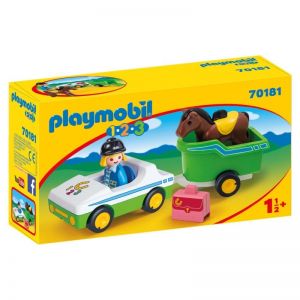 Playmobil 1, 2, 3 Coche con Remolque de Caballo