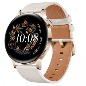 Huawei Watch GT 3 Reloj Smartwatch 42mm Edición Elegant Dorado con Correa de Piel Blanca