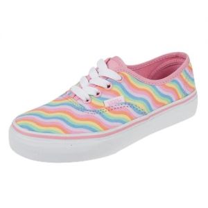 Vans Kids Wavy Rainbow Authentic Shoes - Zapatillas Color Wavy Rainbow Begonia Pink/True White para niños y niñas (27)