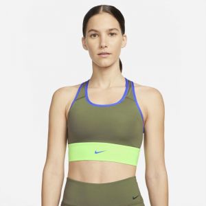 Nike Dri-FIT Swoosh Sujetador deportivo de sujeción media con almohadilla de una sola pieza y escote alto - Mujer - Marrón