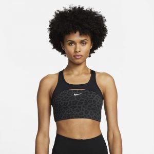 Nike Dri-FIT Swoosh Sujetador deportivo de sujeción media sin almohadilla con estampado de leopardo - Mujer - Gris