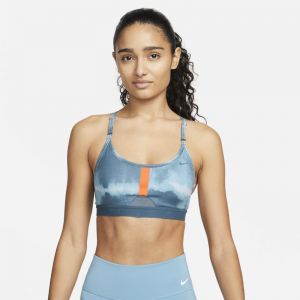 Nike Dri-FIT Indy Sujetador deportivo de sujeción ligera con almohadilla y estampado integral - Mujer - Azul